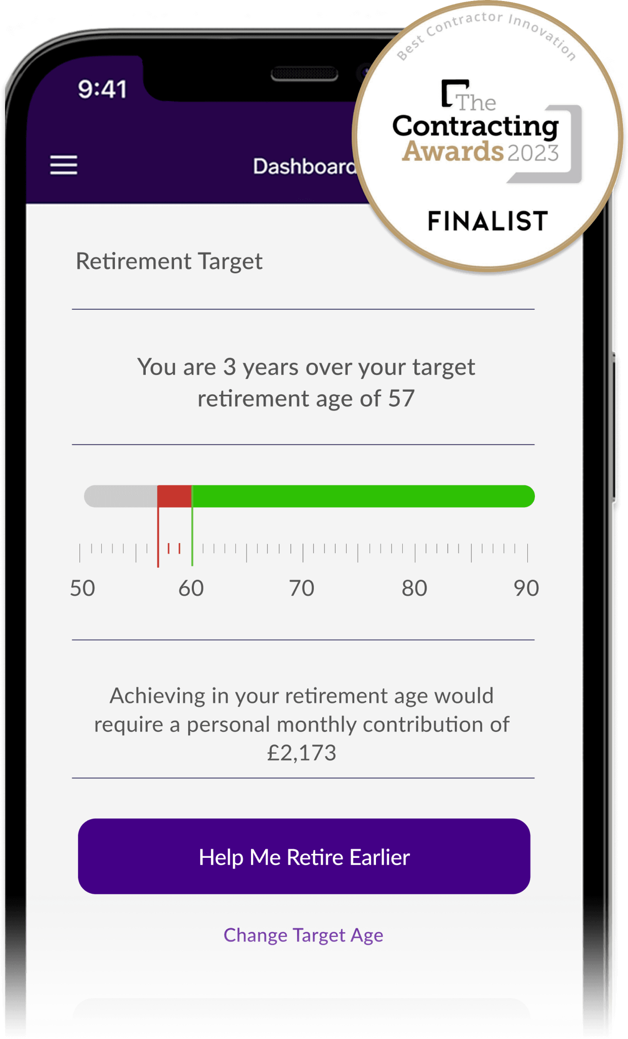 Mobile phone screen showing the Retirement Target
